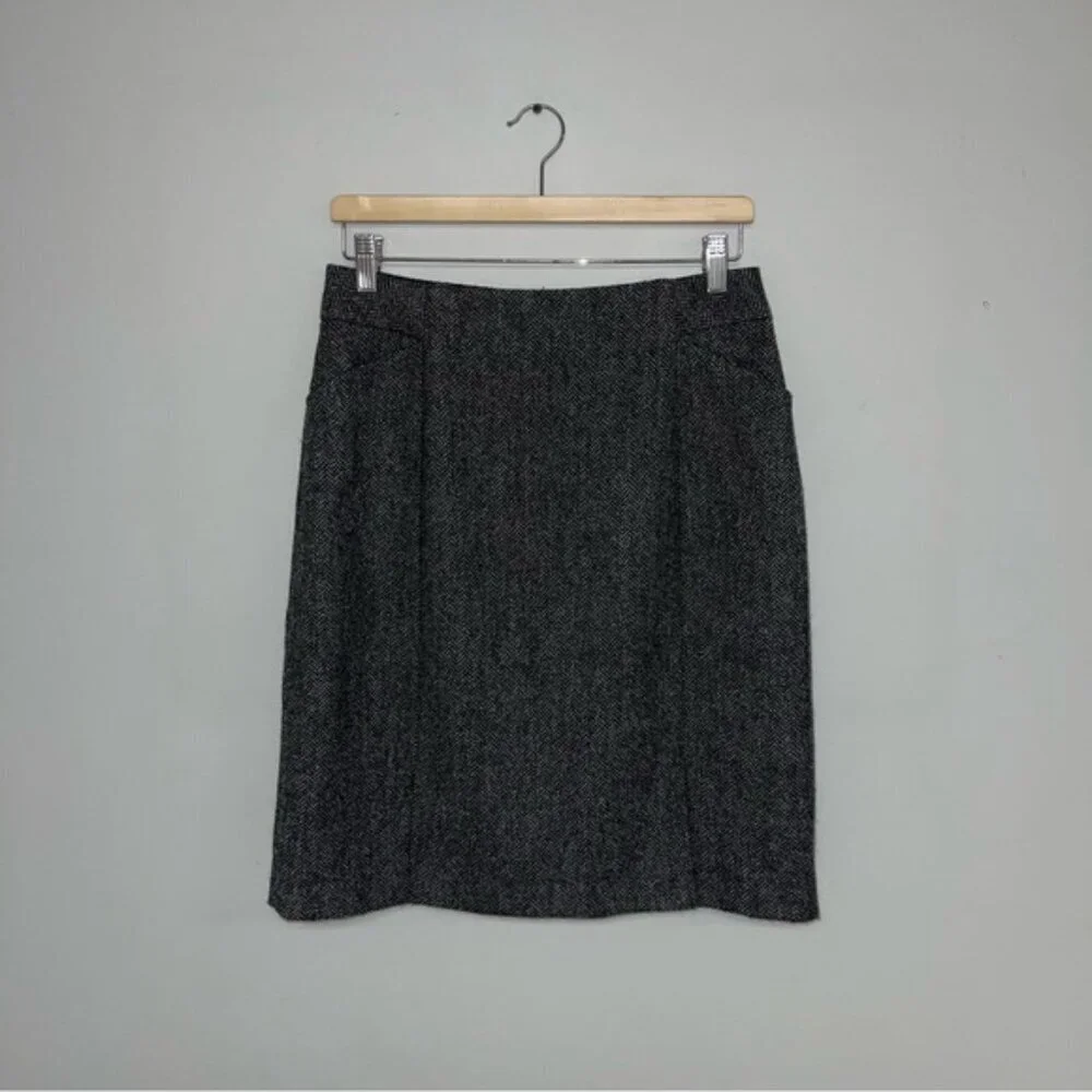 Boden Skirt Women’s Size 6 US Long Grey Black Chevron Wool British Tweed by Moon